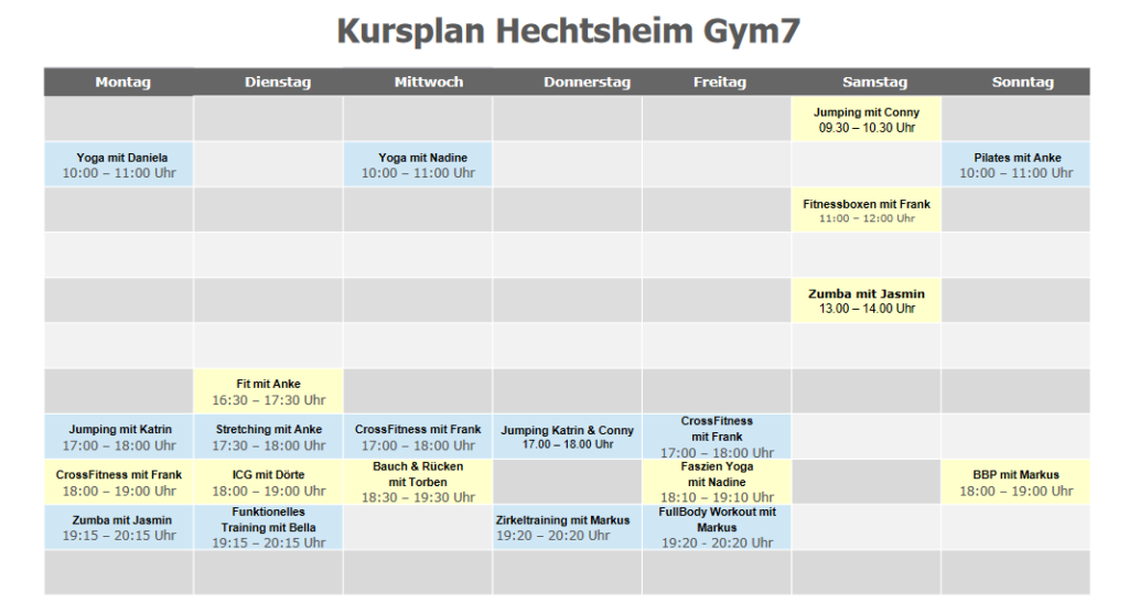 kursplan gym7 mainz hechtsheim, fitnesskurs mainz,